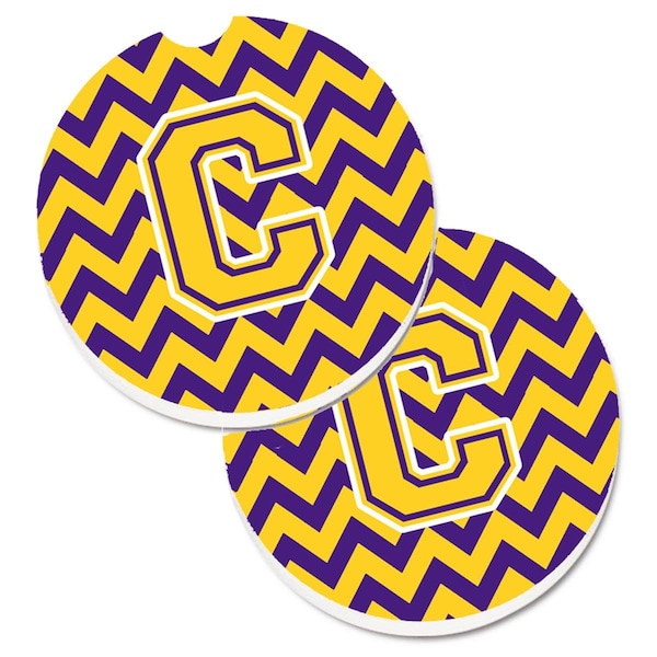 Carolines Treasures Letter C Chevron Purple and Gold Set of 2 Cup Holder Car Coaster CJ1041-CCARC - main